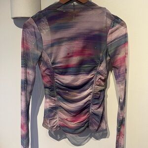 Anthropologie Purple and Pink Long Sleeve Abstract Mesh Blouse